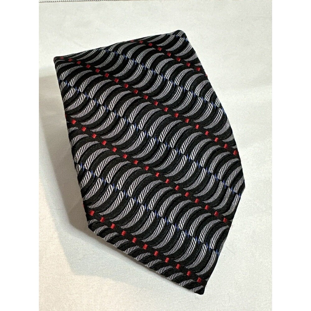 JOS A BANK Silk tie, Made in ITALY, Black & white With red and  blue‎ Accents